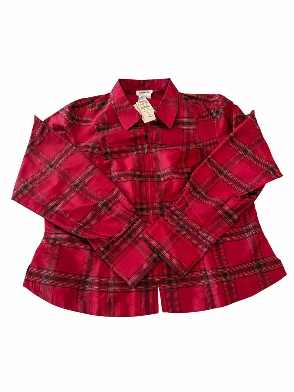 Coldwater Creek Red Plaid Silk Blend Zip Front Blazer Jacket 1X‎ NWT